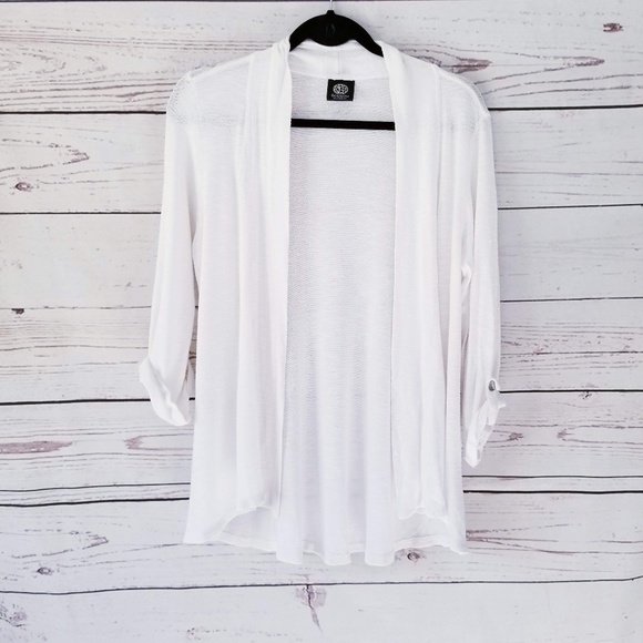 bobeau Sweaters - Bobeau White Roll Up Sleeve Wrap/ Cardigan